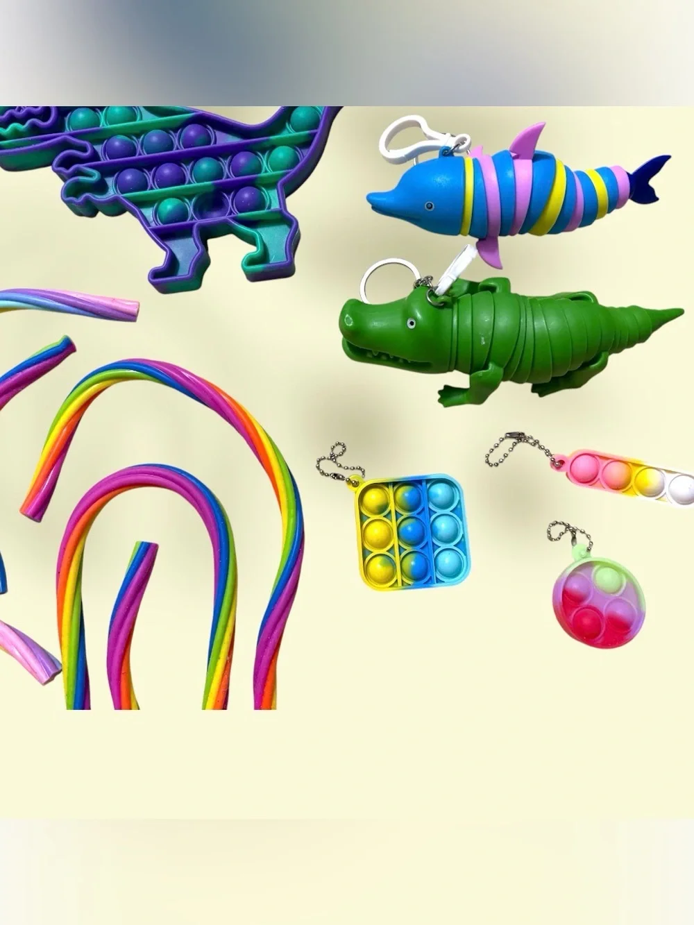 Rainbow Stretch Ropes and Pop-Its, Wiggle Fidget Sensory Toy Set